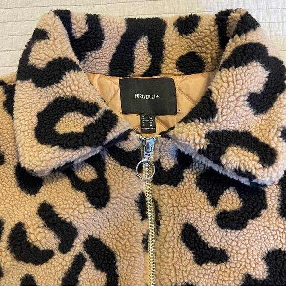 Forever 21+ Leopard Print Teddy Jacket Coat Tan and Black Size 3X - Picture 3 of 8